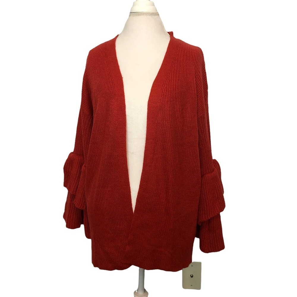 Grace & Emma Women Orange Medium Cardigan Sweater Open Front Long Bell Sleeve